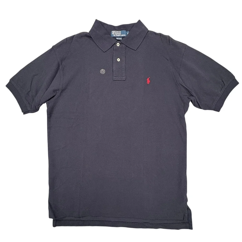 Vintage Polo Ralph Lauren Polo Shirt Men M Navy Blue Short Sleeve Pony Y2K NOS